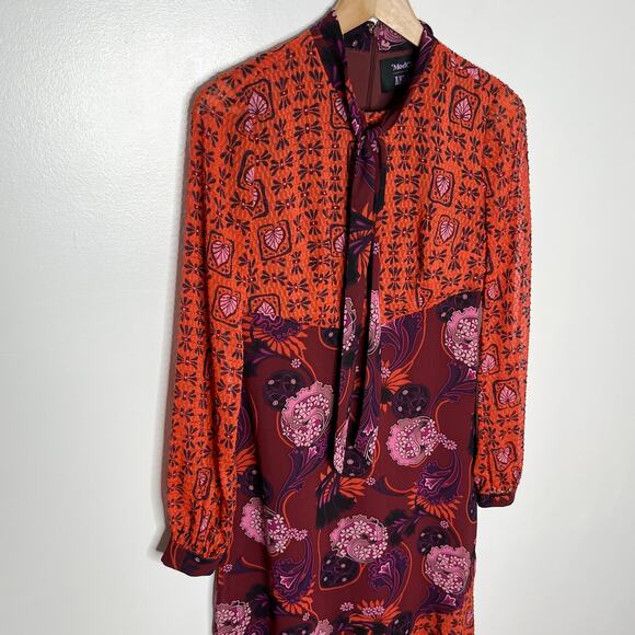Modcloth X Anna Sui Long Sleeve Dress Womens 2 Purple Orange Floral Retro Mod - Picture 4 of 12